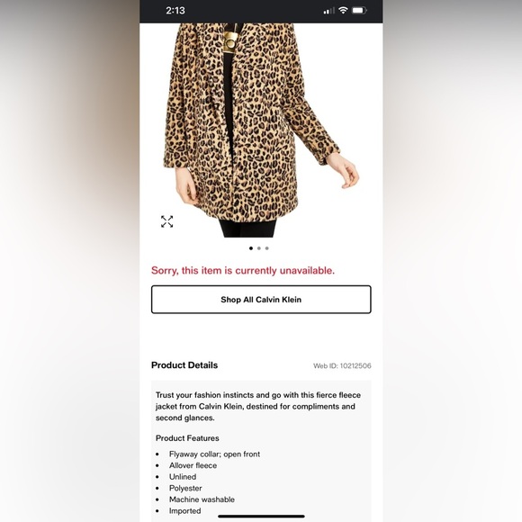 Calvin Klein NWT leopard print fleece jacket with pockets sz XS - Picture 3 of 7